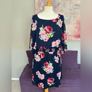 IMNYC Navy Floral Mid length Dress with Gather at the‎ waist Size L - XL
